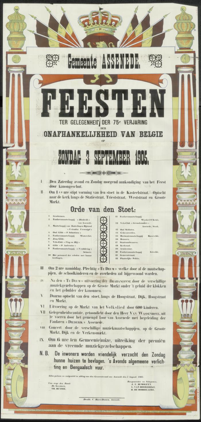Feesten ter gelegenheid der 75e verjaring der onafhankelijkheid van Belgie Assenede