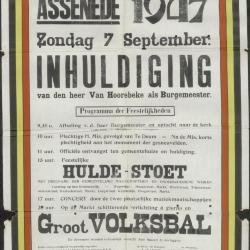 Inhuldiging van den heer Van Hoorebeke als Burgemeester Assenede