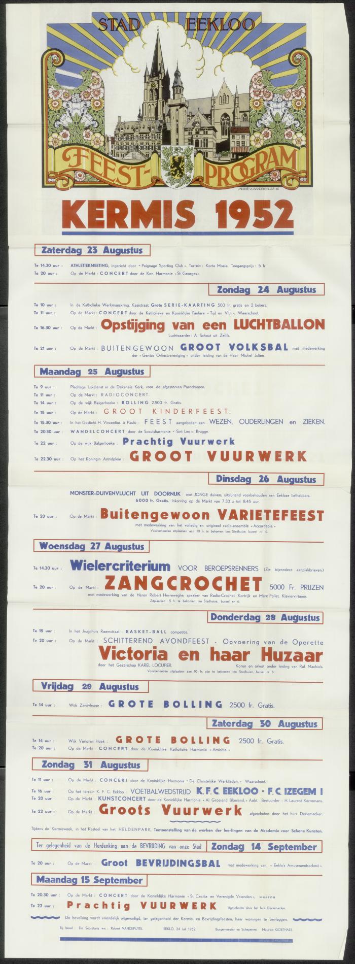 Feestprogram Kermis 1952 Stad Eeklo
