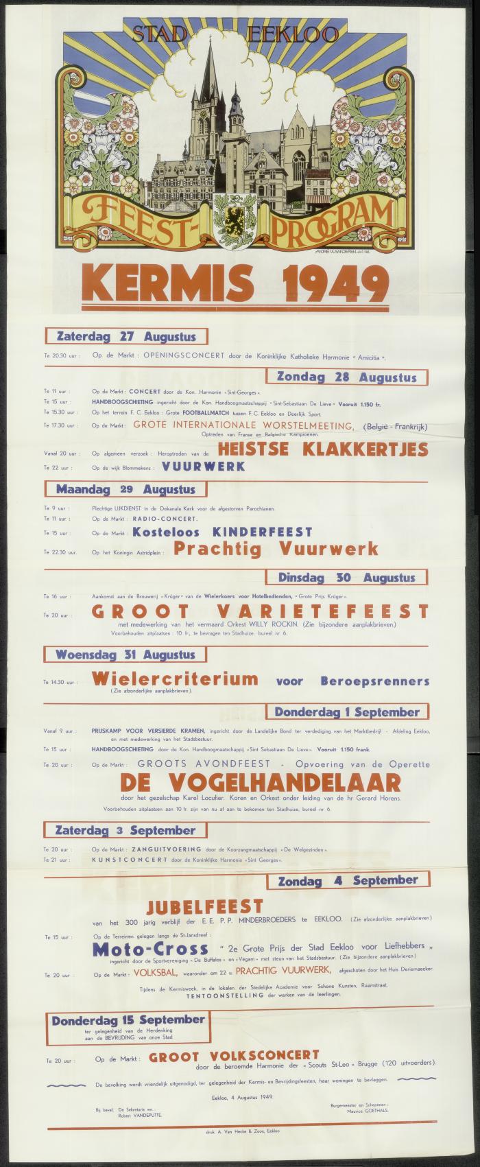 Feestprogram Kermis 1949 Stad Eeklo
