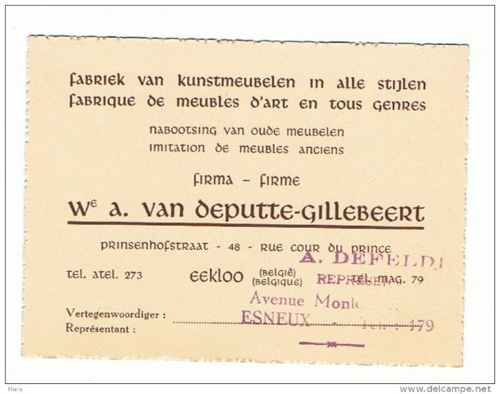 Firma kaart van meubelatelier Alfred Van Deputte
