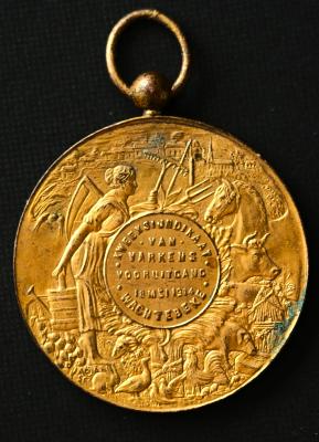 Foto van een medaille verkregen op een jaarmarkt
