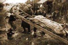 Foto van het thuis slachten van een varken