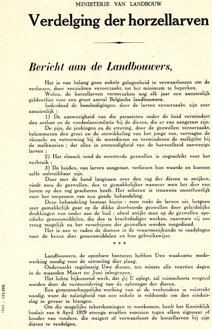 Bericht aan de landbouwers inzake 'Verdelging der Horzellarven'